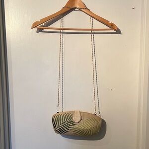 Leaf Embroidered Beige Clutch